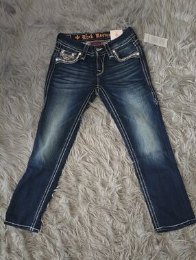 Rock Revival Women's Dark Blue Crop Straight Leg Jeans